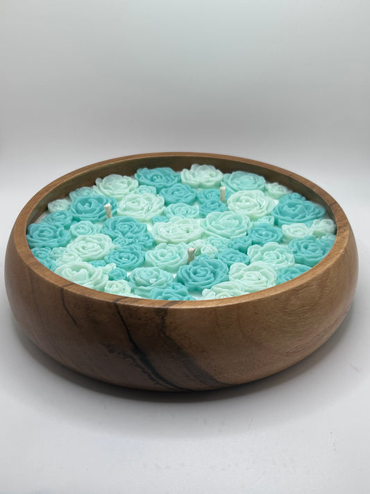 Tiffany Blue rose bowl candle